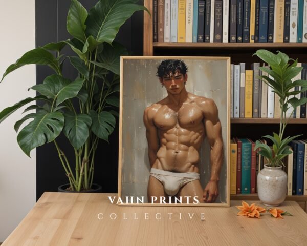 Male Body Figure Line Art Print Nude Muscular Man Minimalist Wall Decor
