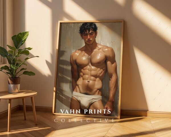 Male Body Figure Line Art Print Nude Muscular Man Minimalist Wall Decor