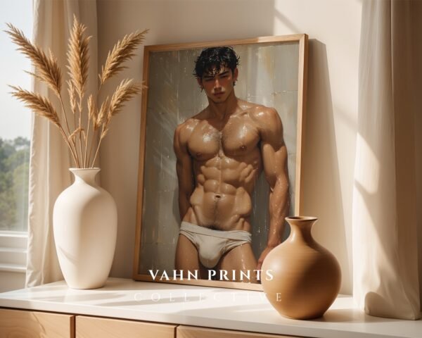 Male Body Figure Line Art Print Nude Muscular Man Minimalist Wall Decor