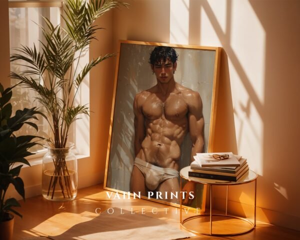 Male Body Figure Line Art Print Nude Muscular Man Minimalist Wall Decor