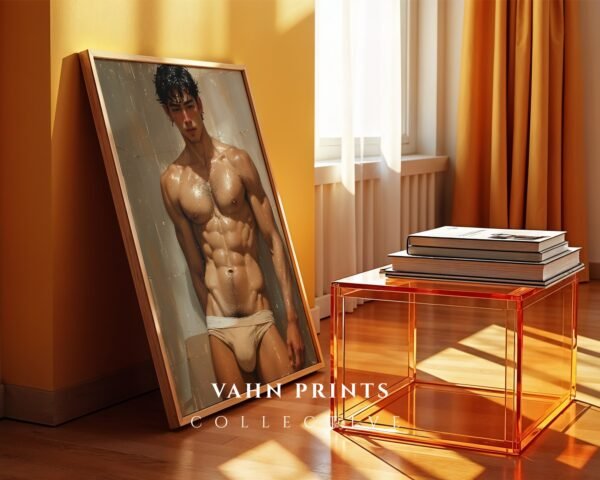 Male Body Figure Line Art Print Nude Muscular Man Minimalist Wall Decor