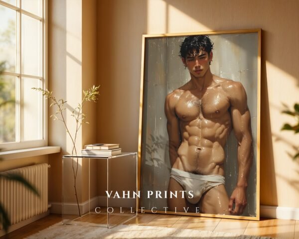 Male Body Figure Line Art Print Nude Muscular Man Minimalist Wall Decor