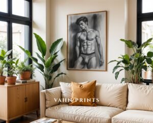 Minimalist Male Figure Wall Art Nude Body Line Drawing Printable