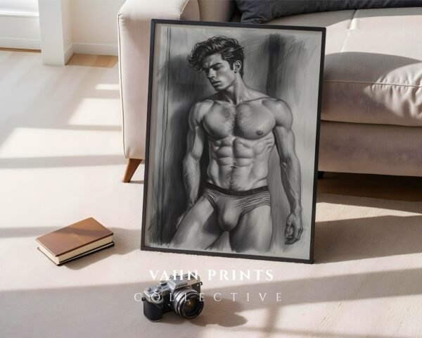 V118c_m10 Minimalist Male Figure Wall Art Nude Body Line Drawing Printable