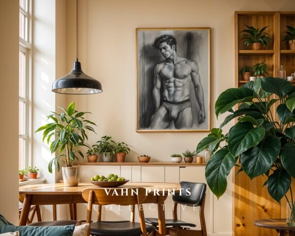 V118c_m2 Minimalist Male Figure Wall Art Nude Body Line Drawing Printable
