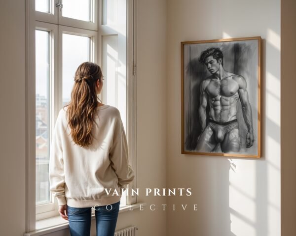 V118c_m3 Minimalist Male Figure Wall Art Nude Body Line Drawing Printable