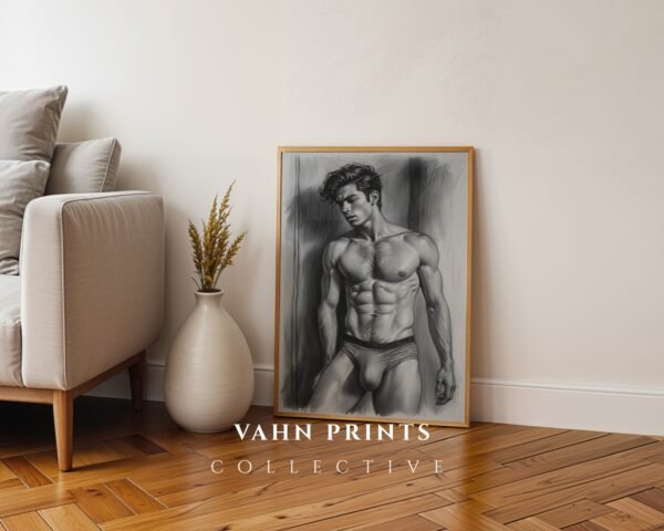 V118c_m4 Minimalist Male Figure Wall Art Nude Body Line Drawing Printable