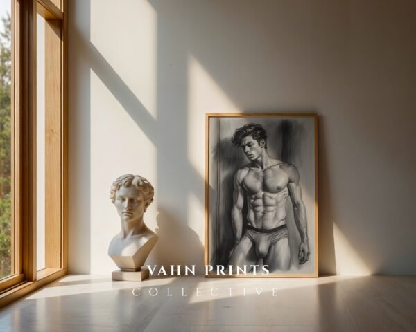 V118c_m5 Minimalist Male Figure Wall Art Nude Body Line Drawing Printable