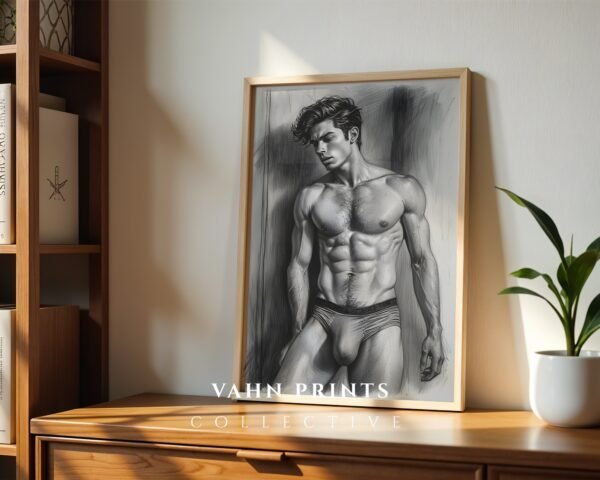V118c_m7 Minimalist Male Figure Wall Art Nude Body Line Drawing Printable