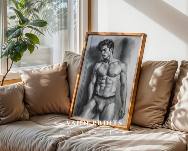 V118c_m8 Minimalist Male Figure Wall Art Nude Body Line Drawing Printable