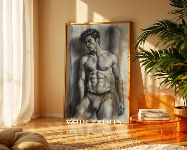 V118c_m9 Minimalist Male Figure Wall Art Nude Body Line Drawing Printable