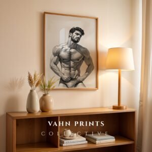 Nude Masculine Figure Wall Art Handsome Male Sketch Modern Decor
