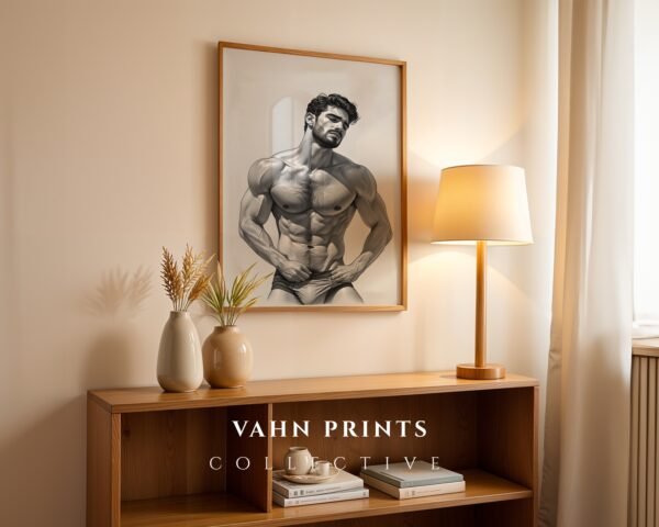 Nude Masculine Figure Wall Art Handsome Male Sketch Modern Decor