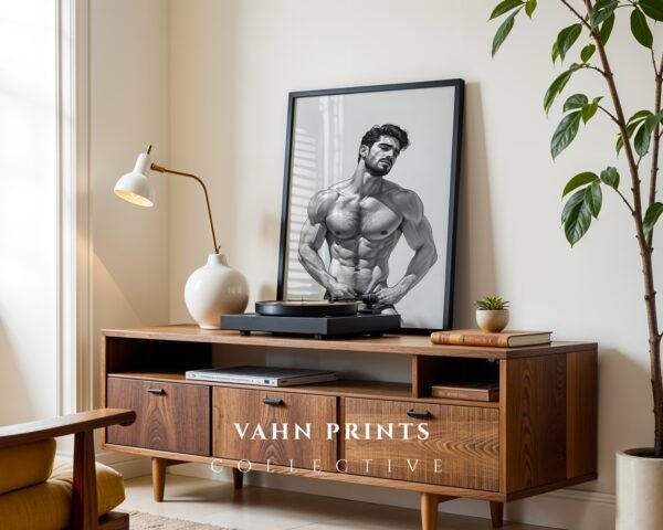 Nude Masculine Figure Wall Art Handsome Male Sketch Modern Decor