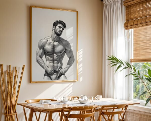 Nude Masculine Figure Wall Art Handsome Male Sketch Modern Decor