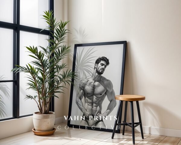 Nude Masculine Figure Wall Art Handsome Male Sketch Modern Decor