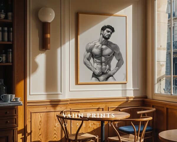 Nude Masculine Figure Wall Art Handsome Male Sketch Modern Decor