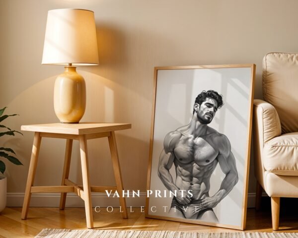 Nude Masculine Figure Wall Art Handsome Male Sketch Modern Decor