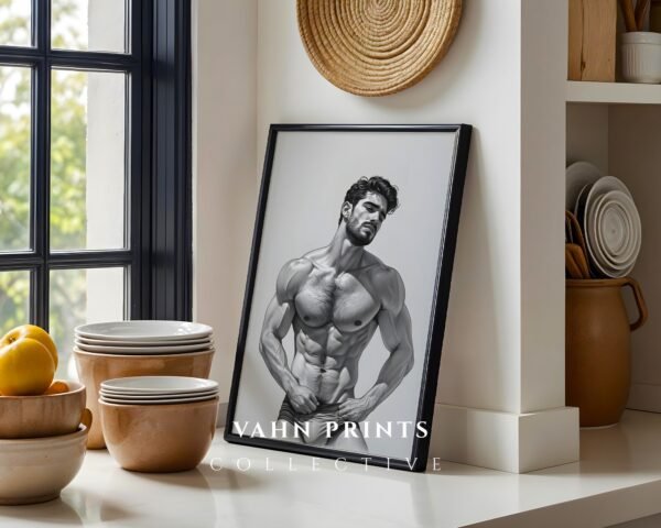 Nude Masculine Figure Wall Art Handsome Male Sketch Modern Decor