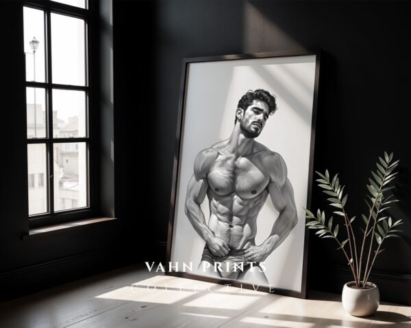 Nude Masculine Figure Wall Art Handsome Male Sketch Modern Decor