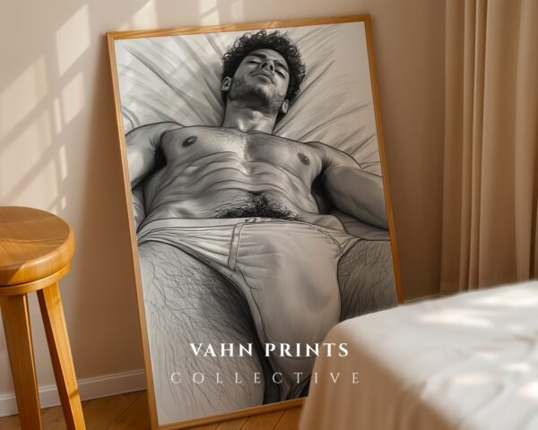 Male Nude Line Art Poster Muscular Body Minimalist Wall Art Download