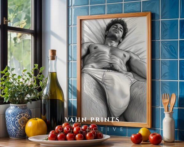 Male Nude Line Art Poster Muscular Body Minimalist Wall Art Download