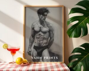 Contemporary Male Body Sketch Wall Art Nude Figure Printable