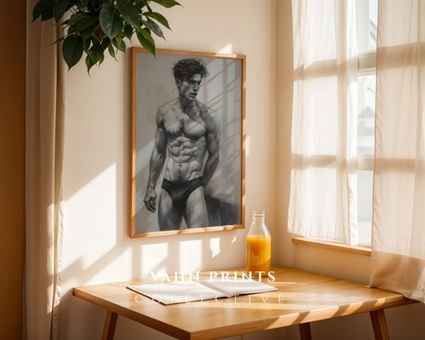 Contemporary Male Body Sketch Wall Art Nude Figure Printable