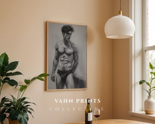 Contemporary Male Body Sketch Wall Art Nude Figure Printable