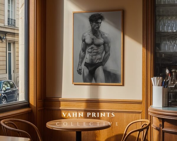 Contemporary Male Body Sketch Wall Art Nude Figure Printable