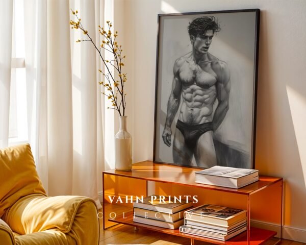 Contemporary Male Body Sketch Wall Art Nude Figure Printable