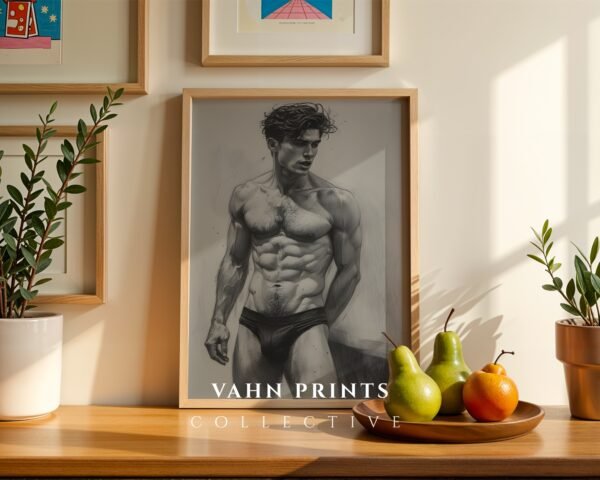 Contemporary Male Body Sketch Wall Art Nude Figure Printable