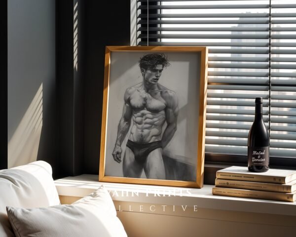 Contemporary Male Body Sketch Wall Art Nude Figure Printable