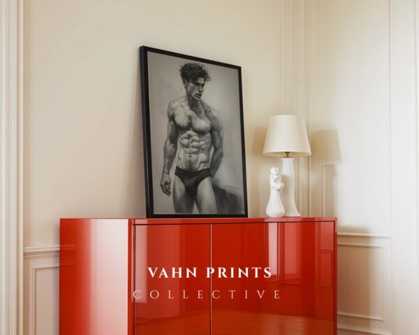 Contemporary Male Body Sketch Wall Art Nude Figure Printable