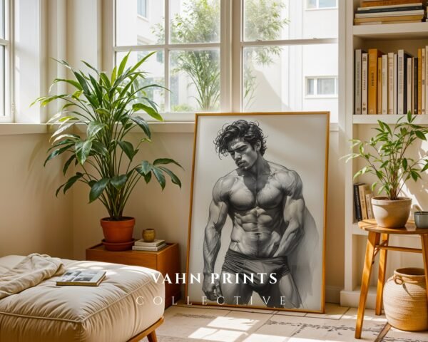Minimal Male Nude Wall Art Elegant Masculine Line Drawing Print