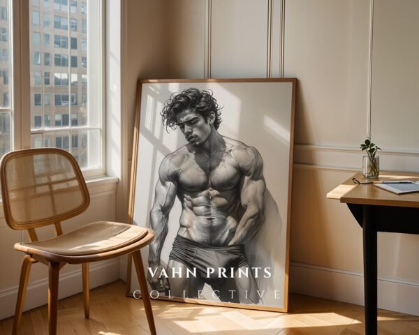 Minimal Male Nude Wall Art Elegant Masculine Line Drawing Print
