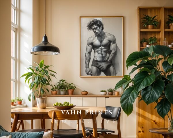 Minimal Male Nude Wall Art Elegant Masculine Line Drawing Print