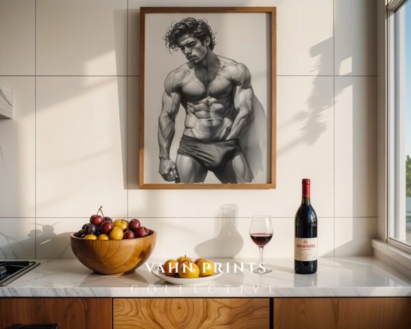 Minimal Male Nude Wall Art Elegant Masculine Line Drawing Print