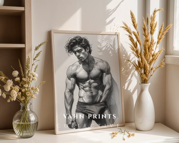 Minimal Male Nude Wall Art Elegant Masculine Line Drawing Print