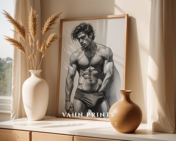 Minimal Male Nude Wall Art Elegant Masculine Line Drawing Print