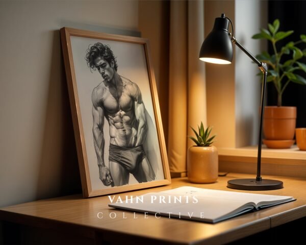 Minimal Male Nude Wall Art Elegant Masculine Line Drawing Print