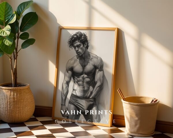 Minimal Male Nude Wall Art Elegant Masculine Line Drawing Print