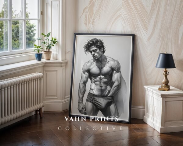 Minimal Male Nude Wall Art Elegant Masculine Line Drawing Print
