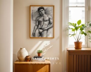Handsome Male Figure Line Art Nude Body Modern Wall Decor