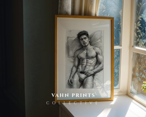 Handsome Male Figure Line Art Nude Body Modern Wall Decor