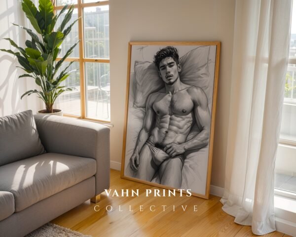 Handsome Male Figure Line Art Nude Body Modern Wall Decor