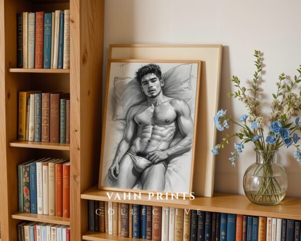 Handsome Male Figure Line Art Nude Body Modern Wall Decor