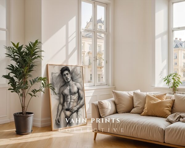 Handsome Male Figure Line Art Nude Body Modern Wall Decor