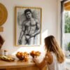 Handsome Male Figure Line Art Nude Body Modern Wall Decor