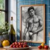 Handsome Male Figure Line Art Nude Body Modern Wall Decor